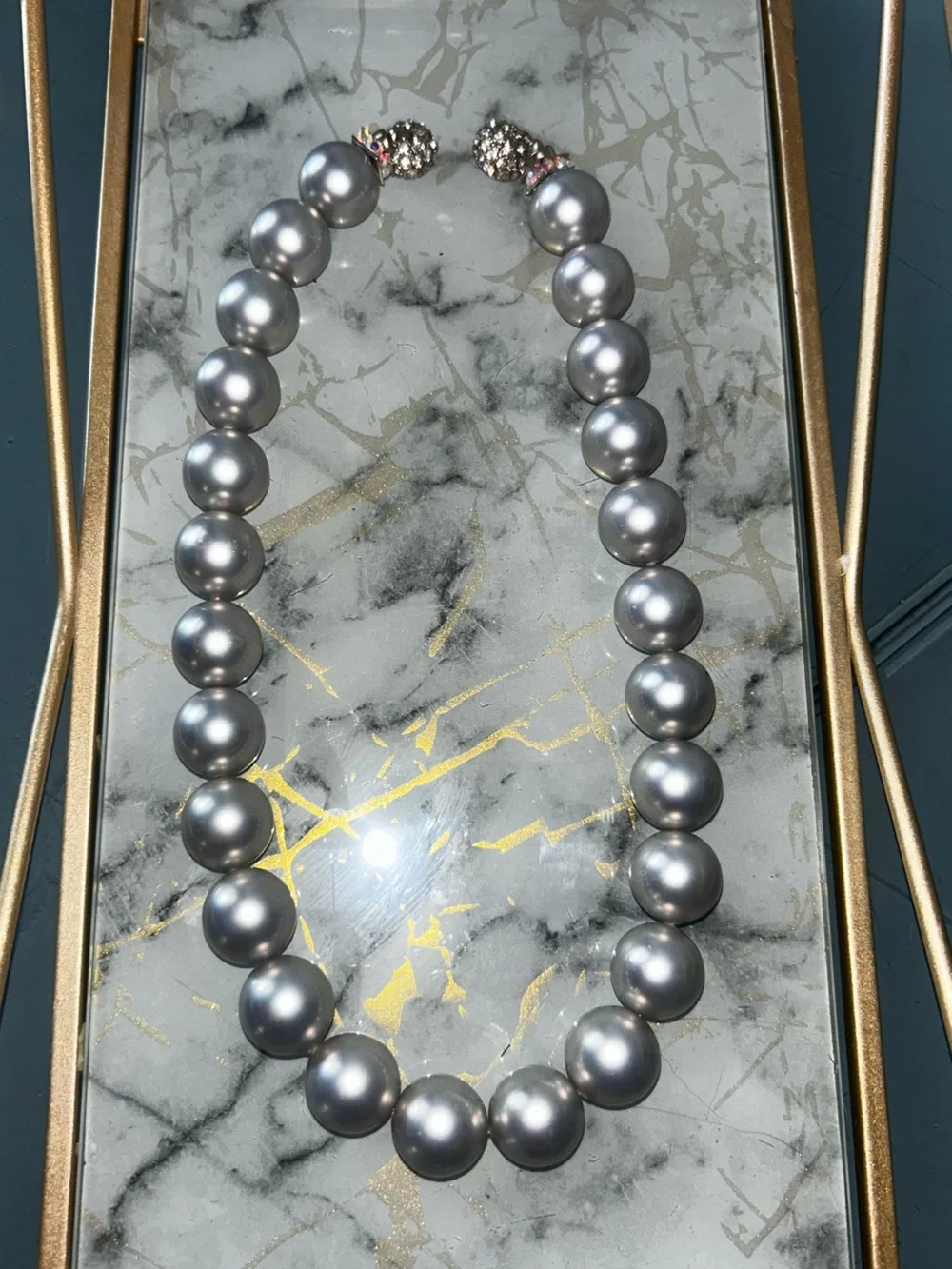 Classic Silver Pearl Necklace Crystal Rhinestone Clasp Vintage Large